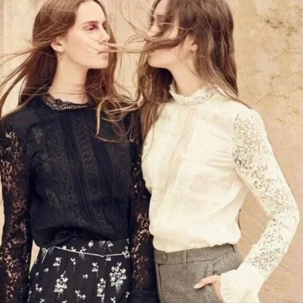 NWT ERDEM x H&M Jacquard SILK Blouse CROCHET LACE White Cream Ivory sz 2